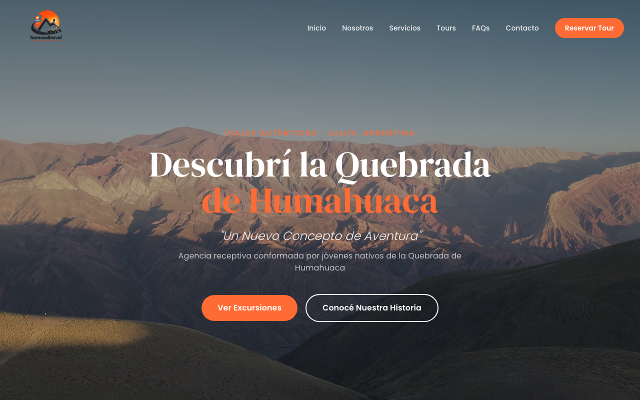 Landing page de captación para Hornacal Travel, agencia de turismo en la Quebrada de Humahuaca